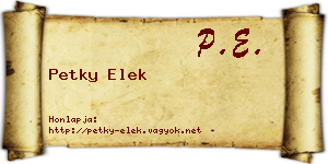 Petky Elek névjegykártya